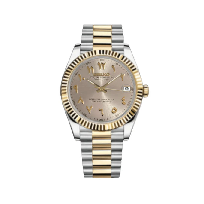 Seiko Mod Datejust Gold-Pearl White Arabic