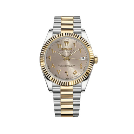 Seiko Mod Datejust Gold-Pearl White Arabic